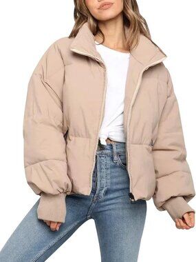 Cozy Cropped Puffer Jacket for Women - Warm Winter Outerwear, Stylish & Trendy